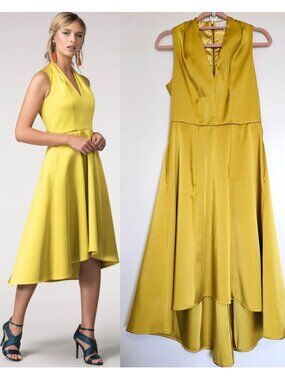 Closet London Sleeveless High Low A-Line Flared Formal Dress US6 Egg Yolk Yellow